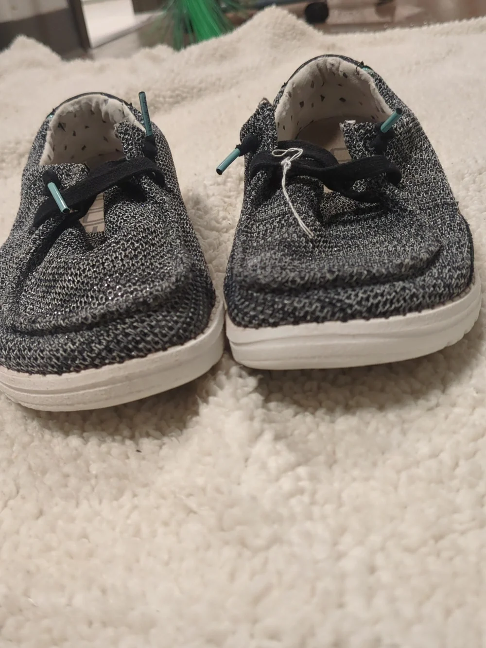 Hey Dude Wendy Sox Slip-On Shoes Black Sparkle Size 7 Lightweight Comfort